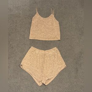 Women’s SHEIN Tan Knit Tank and Shorts Pajama Set: XL